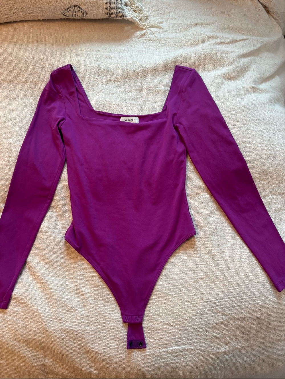 Babaton Purple Long-Sleeve Square-Neck Bodysuit